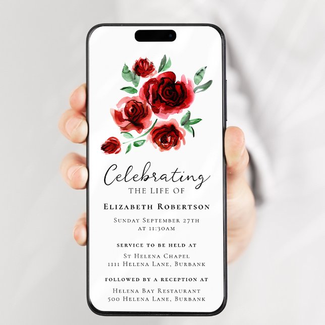 Red Roses Floral Funeral Digital Evite Invitation (Creator Uploaded)