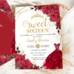 Red Roses Floral Gold Princess Dress Sweet 16 Invitation<br><div class="desc">Personalize this lovely sweet sixteen birthday invitation with own wording easily and quickly,  simply press the customize it button to further re-arrange and format the style and placement of the text.  Matching items available in store!  (c) The Happy Cat Studio</div>