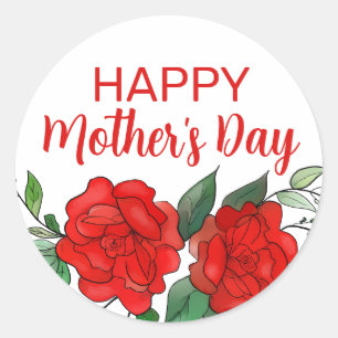 Red Roses Floral Happy Mother's Day  Classic Round Sticker