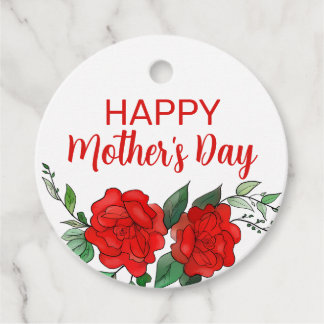 Red Roses Floral Happy Mother's Day Favour Tags