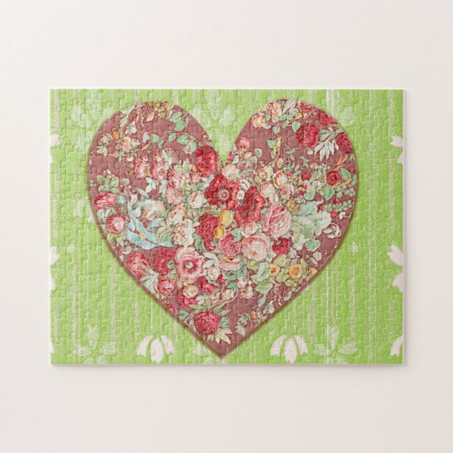Red Roses Floral Heart Art Love or Valetine's Jigsaw Puzzle (Horizontal)