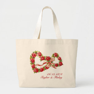 Red Roses Floral Heart Wreath Elegant Cute Vintage Large Tote Bag