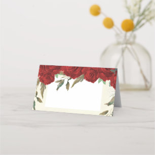 Red roses floral ivory wedding place card