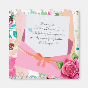 Red Roses Floral Letter Envelope Mother's Day Magnet