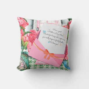 Red Roses Floral Letter Envelope Mother's Day Throw Pillow