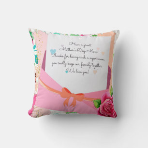 Red Roses Floral Letter Envelope Mother's Day Throw Pillow