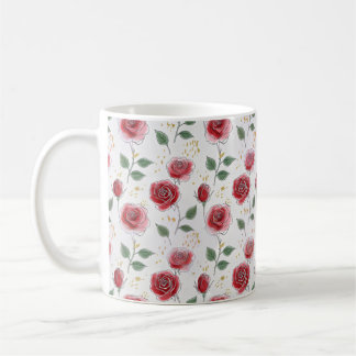 Red Roses Floral Line Art Pattern Coffee Mug