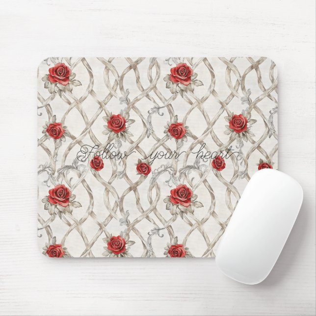 Red Roses Floral Mouse Pad (With Mouse)