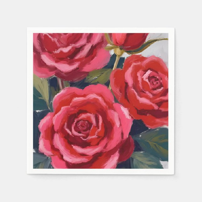 Red Roses Floral Painting Napkin (Front)