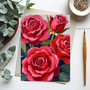 Red Roses Floral Painting Postcard