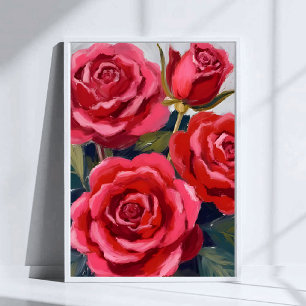 Red Roses Floral Painting Poster