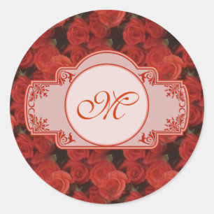 Red roses floral pattern customizable with initial classic round sticker