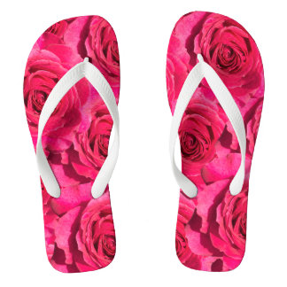 Red roses floral pattern flip flops