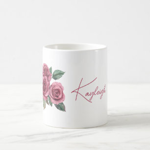 Red Roses Floral Personalized Coffee Mug