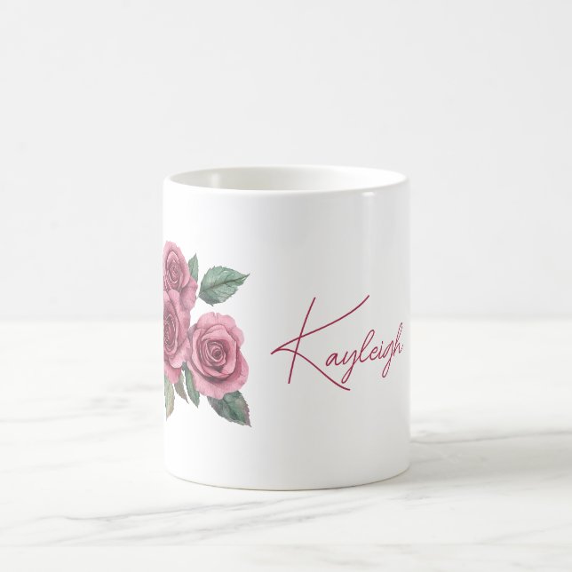 Red Roses Floral Personalized Coffee Mug (Center)