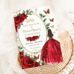 Red Roses Floral Princess Dress Gold Quinceañera Save The Date<br><div class="desc">Personalize this pretty red floral Quinceañera / Sweet 16 birthday save the date easily and quickly. Simply click the customize it further button to edit the texts, change fonts and fonts colours. Featuring a girl dressed in a beautiful glittery red ball gown, vibrant red roses, butterflies and a gold trimmed...</div>