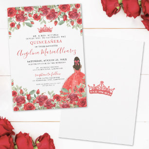 Red Roses Floral Quinceanera Invitation
