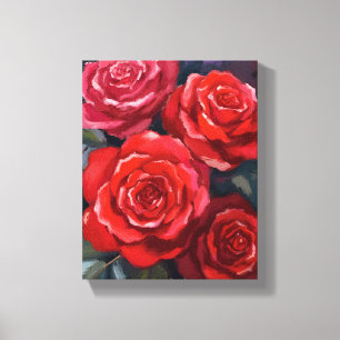 Red Roses Floral Watercolor Painted Flowers Canvas Print