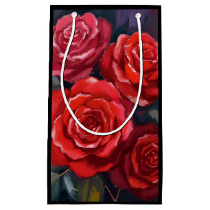 Red Roses Floral Watercolor Painted Flowers Small Gift Bag