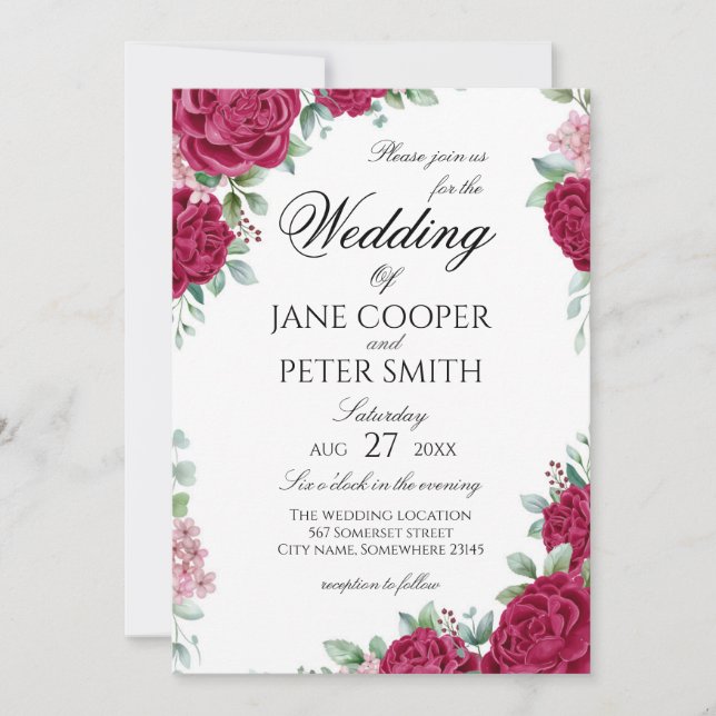 Red roses floral Wedding Invitation (Devant)