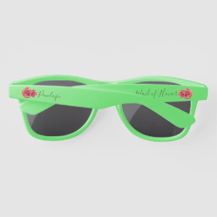 Red Roses Floral Wedding Maid Of Honour with Name Sunglasses