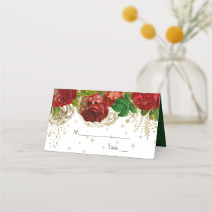 Red Roses Floral Wedding Place Card