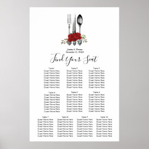 red roses floral wedding seating chart plan