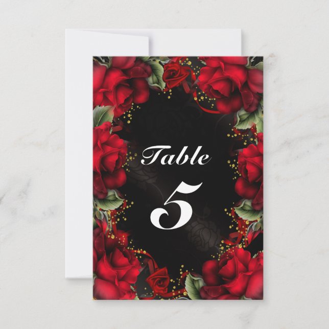 RED Roses Floral Wedding Table Number Card (Front)