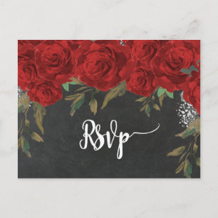 red roses florals wedding rsvp postcard