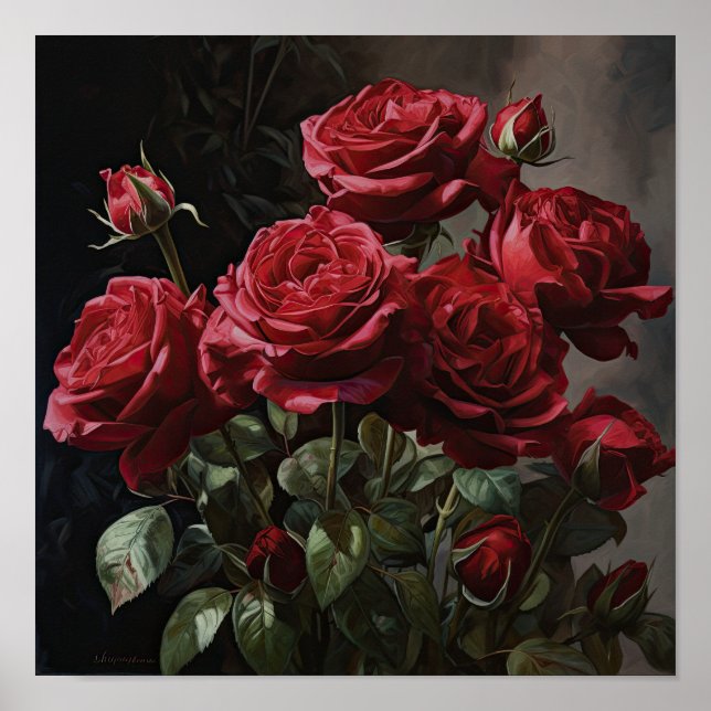 Red Roses Flower Art Print Poster (Front)