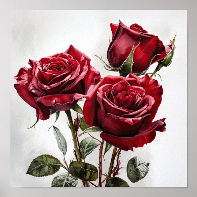 Red Roses Flower Art Print Poster (Front)