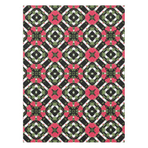 Red roses flowers floral kaleidoscopic black white tablecloth