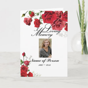 Red Roses Flowers Funeral Program