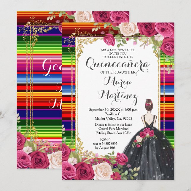 Red Roses Flowers Quinceañera Birthday Invitation (Front/Back)