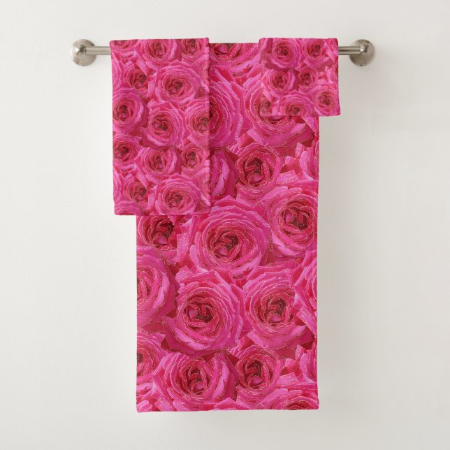 Red roses, flowers, red, love bath towel set (Insitu)