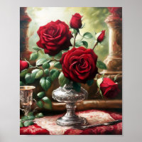 Red Roses Flowers Vintage Art