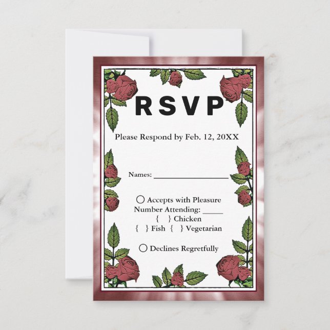 Red Roses Frame Image Red Clouds Wed RSVP & Menu (Front)