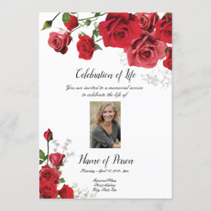 Red Roses Funeral Announcement Invitation