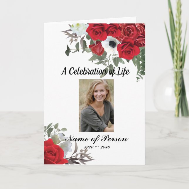 Red Roses Funeral Program (Front)