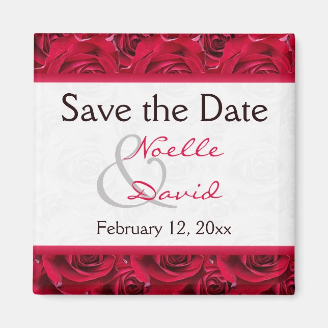 Red Roses Galore Wedding Favour Magnet (Front)