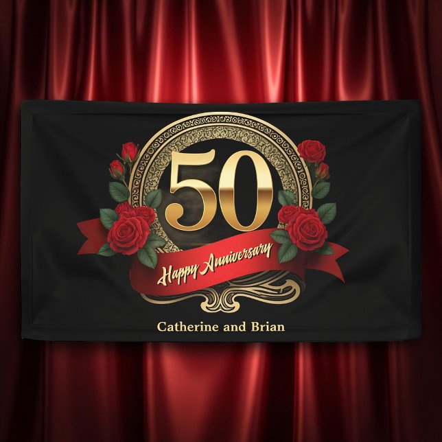 Red Roses & Gold Accents 50th Wedding Anniversary Banner (Creator Uploaded)