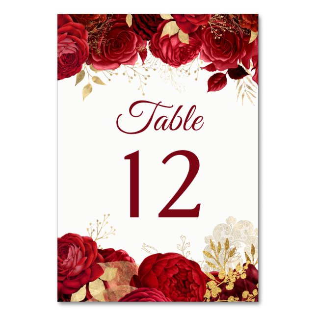 Red Roses & Gold All events  Table Number (Front)