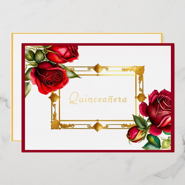 Red Roses Gold Frame Quinceañera  (Front/Back)