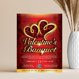 Red Roses & Gold Hearts Valentine's Banquet Flyer