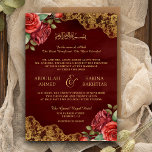 Red Roses Gold Lace QR Code Maroon Muslim Wedding Invitation<br><div class="desc">Amaze your guests with this elegant all in one islamic wedding invite featuring beautiful roses and intricate gold lace with QR code for online RSVP. Simply add your event details on this easy-to-use template to make it a one-of-a-kind invitation.</div>