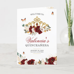 Red Roses Gold Tiara Butterfly Quinceanera Program