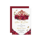 Red Roses & Gold Tiara Save The Date Quinceañera