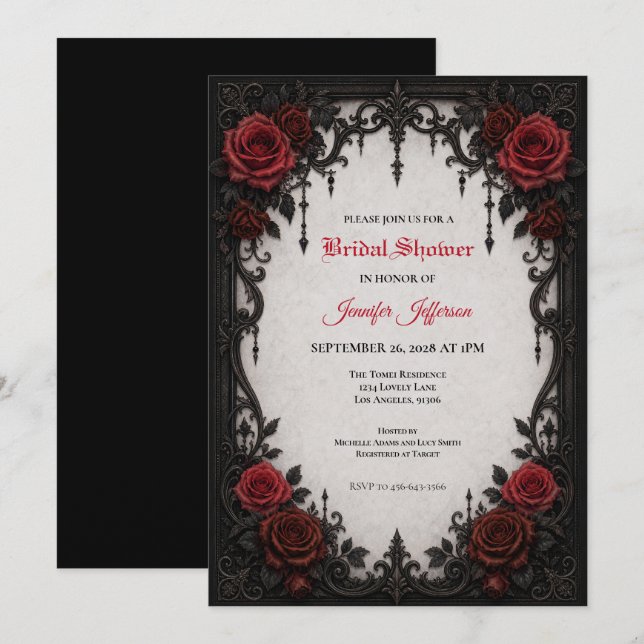 Red Roses Gothic Bridal Shower invitation (Front/Back)