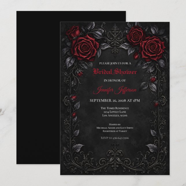 Red Roses Gothic Bridal Shower invitation (Front/Back)