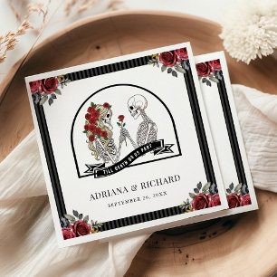 Red Roses Gothic Skeleton Couple Wedding Napkin